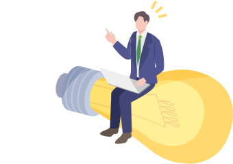 電球に乗った人のイラスト
